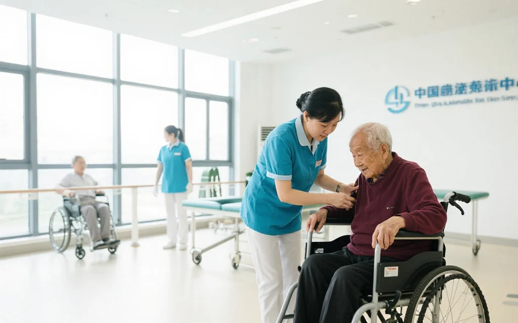 中国康复中心工作人员照料老人